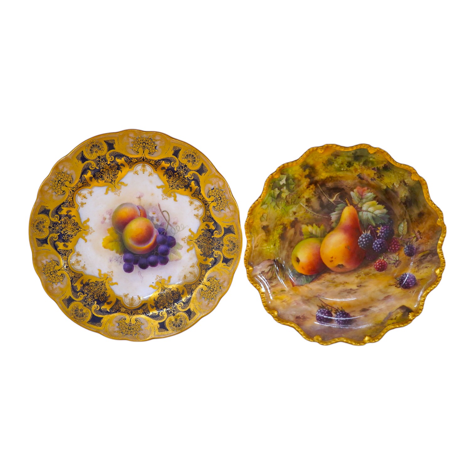 Two Royal Worcester fruit painted plates, by T Lockyer and A Shuck, 23cm in diameter. Condition - good, a little dirty